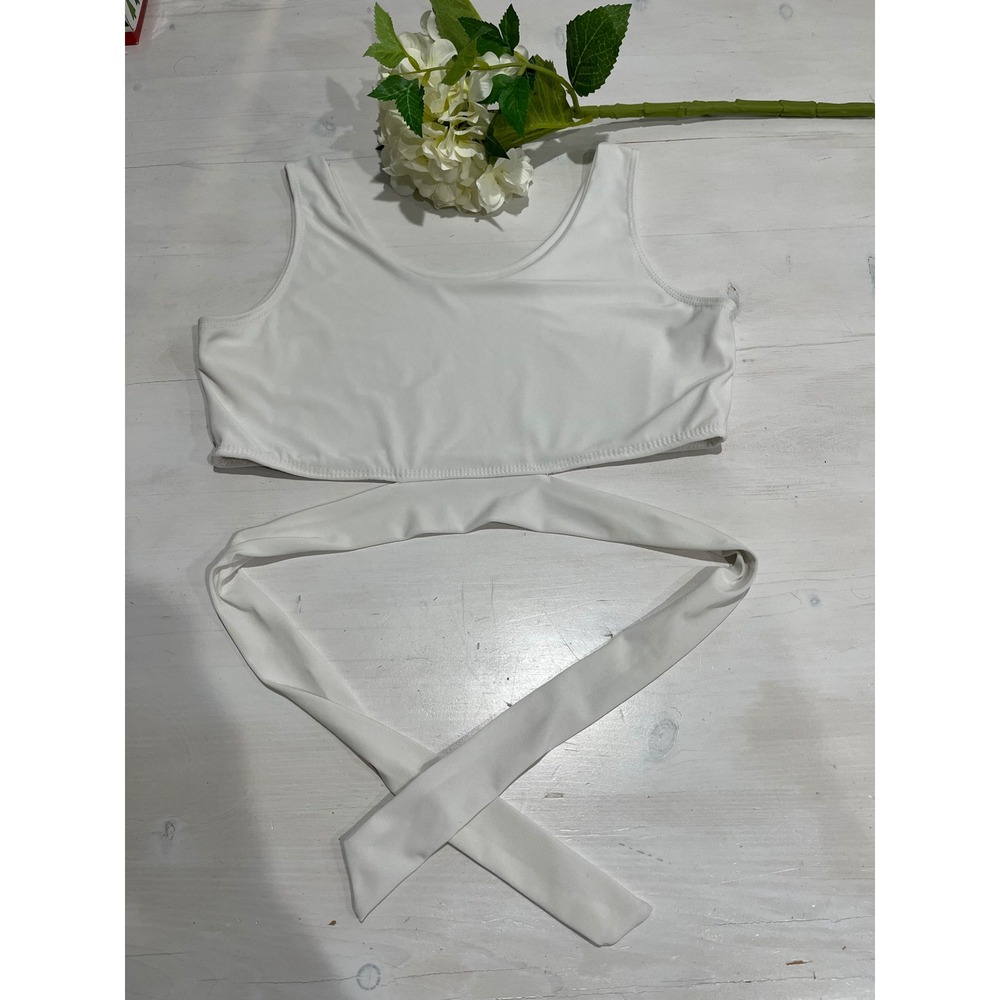 White Crop Top Sleeveless Tie Waist‎ Heartbeeps Women's Size Large